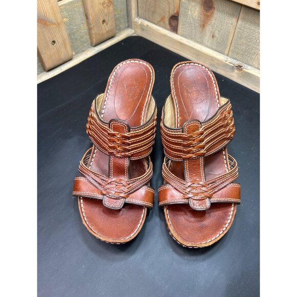 Frye Womens Brown Leather Woven Heel Sandals Size 8M Made In Brazil - Picture 2 of 7